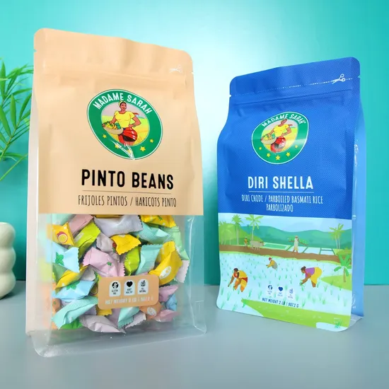 Matte Transparent Packaging Bag Flat Bottom Stand up Pouch for Snack Food with Zipper