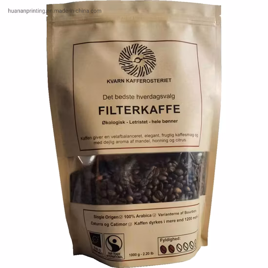 Coffee Packaging Quad Seal Side Gusset Pouch, Stand up Coffee Aluminum Foil Flat Bottom Pouch with Valve