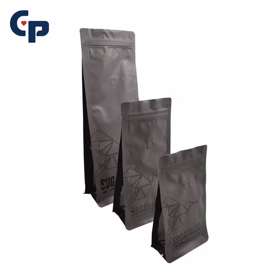 Bolsa de papel de aluminio personalizada Bolsas de café desechables para órganos con válvula Empaquetado al por menor Escudete lateral / Bolsa de pie / Bolsa con ocho sellos laterales