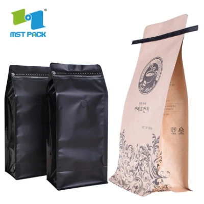 250g 500g 1kg Bolsa de caja inferior de bloque plano de papel Kraft para café / té