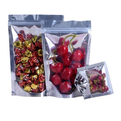 Azúcar Fruta Sal Envasado de alimentos Papel de aluminio Mylar Bolsas de especias Transparente Claro Stand up Zip Lock Resellable Carne Nueces Arroz Café Cereal Té Bolsa de plástico