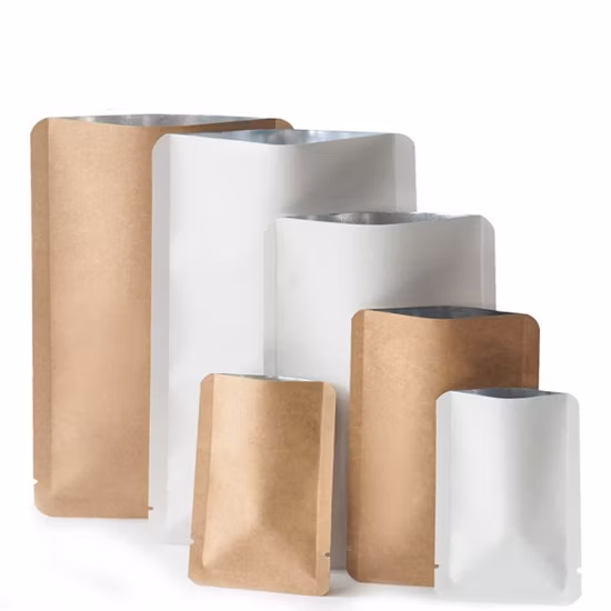 Envasado de alimentos aluminizado Bolsa de papel Kraft con tres sellos laterales