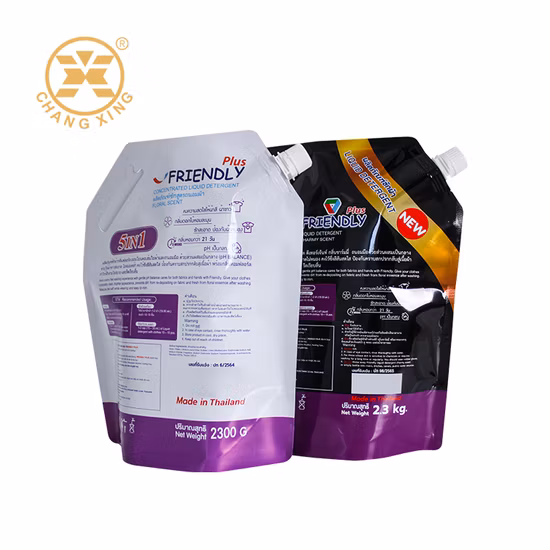 200ml, 500ml, 750ml, 1L, 2L, alta calidad, a prueba de fugas, esquina superior, detergente líquido cosmético personalizado, bolsa de pico de pie de plástico con asa