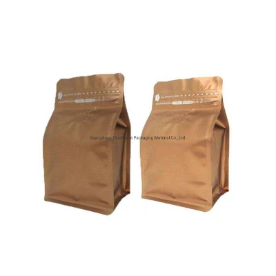 Lata de café de buena calidad, bolsa de almacenamiento de fondo plano pequeña de pie de papel individual, 300g, té de grano de café negro, reutilizable