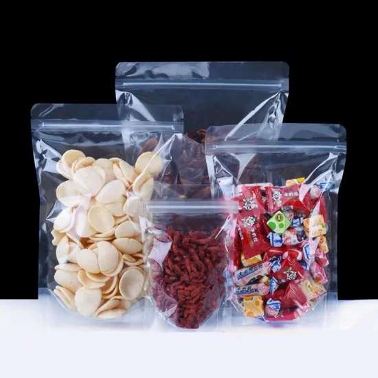 Bolsas de embalaje de galletas de comida Ziplock resellable de plástico de fondo plano transparente transparente